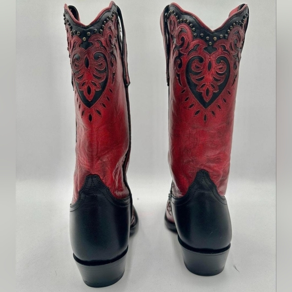 Allen's Boots Red And Black Hearts Inlay Studded Leather Western Boots Women's 7 - Picture 5 of 8